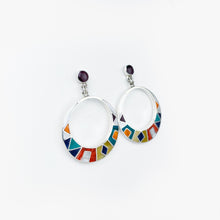 Load image into Gallery viewer, Multi-stone and Shell Inlay Rectangle Blue Silver Stud Earrings
