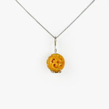 Load image into Gallery viewer, Carved Yellow Jade Bead White Gold Pendant