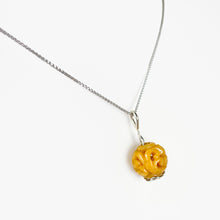 Load image into Gallery viewer, Carved Yellow Jade Bead White Gold Pendant