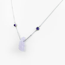 Load image into Gallery viewer, Carved Holly Agate and Sapphire White Gold Necklace