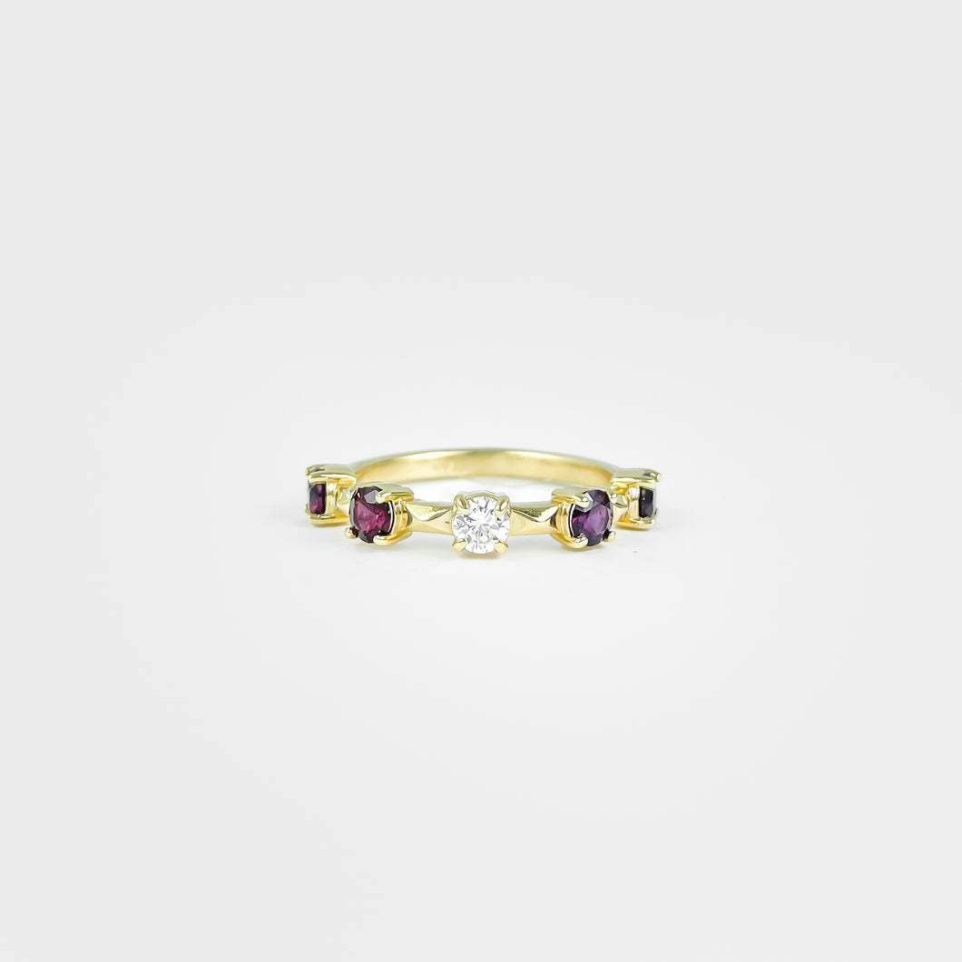 Ant Hill Garnet and Diamond Yellow Gold Ring