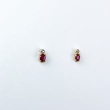 Load image into Gallery viewer, Ruby and Diamond Yellow Gold Stud Earrings