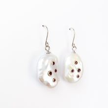 Load image into Gallery viewer, Pearl and Ruby Silver Dangle Earrings