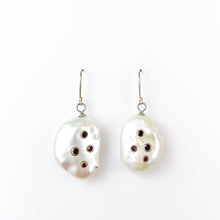 Load image into Gallery viewer, Pearl and Ruby Silver Dangle Earrings
