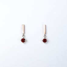 Load image into Gallery viewer, Red Garnet Two Tone Gold Dangle Earrings