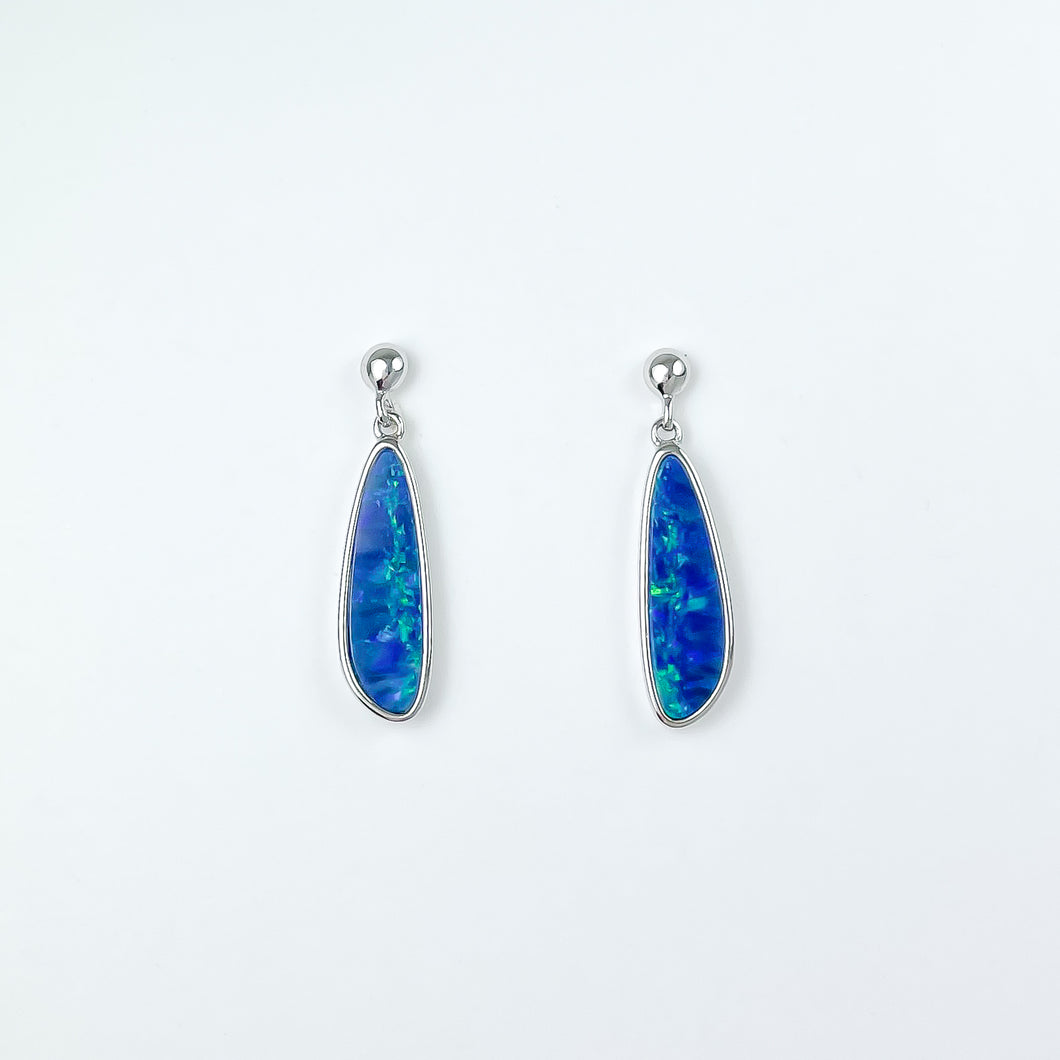 Boulder Opal Doublet Silver Dangle Earrings