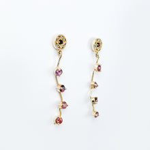 Load image into Gallery viewer, Garnet Yellow Gold Dangle Earrings