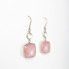Load image into Gallery viewer, Rose and White Quartz Yellow Gold Dangle Earrings