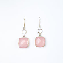 Load image into Gallery viewer, Rose and White Quartz Yellow Gold Dangle Earrings