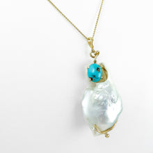 Load image into Gallery viewer, Pearl and Turquoise Yellow Gold Pendant