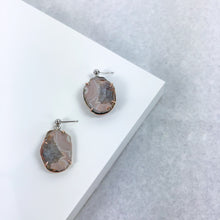 Load image into Gallery viewer, Copper Agate Large Drop Earrings - Marlor Jewelry Originals - White Gold Stud+ Rose Gold Setting