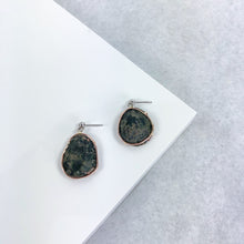 Load image into Gallery viewer, Copper Agate Medium Drop Earrings - Marlor Jewelry Originals - White Gold Stud+ Rose Gold Setting