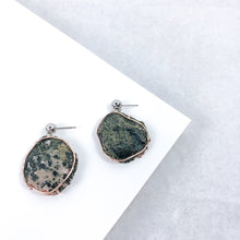 Load image into Gallery viewer, Copper Agate Large Drop Earrings - Marlor Jewelry Originals - White Gold Stud+ Rose Gold Setting