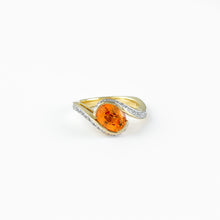 Load image into Gallery viewer, Oval Mandarin Garnet and Diamond Yellow Gold Ring