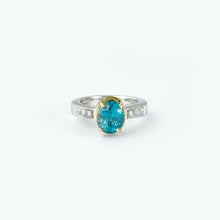 Load image into Gallery viewer, Blue Zircon and Diamond Two Tone Gold Ring