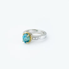 Load image into Gallery viewer, Blue Zircon and Diamond Two Tone Gold Ring