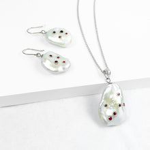 Load image into Gallery viewer, Pearl and Ruby Silver Dangle Earrings