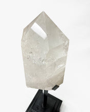 Load image into Gallery viewer, Brazilian Quartz Crystal Point and Metal Stand