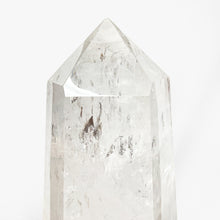 Load image into Gallery viewer, Brazilian Quartz Crystal Point and Metal Stand