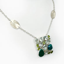 Load image into Gallery viewer, Blue Green Chrysocolla, Peridot and Green Prasiolite Silver Necklace