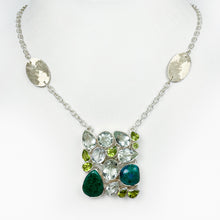 Load image into Gallery viewer, Blue Green Chrysocolla, Peridot and Green Prasiolite Silver Necklace
