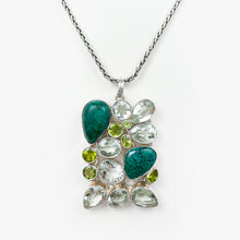 Load image into Gallery viewer, Blue Green Chrysocolla, Peridot and Green Prasiolite Silver Pendant