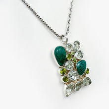 Load image into Gallery viewer, Blue Green Chrysocolla, Peridot and Green Prasiolite Silver Pendant