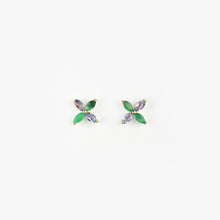Load image into Gallery viewer, Emerald and Tanzanite Marquise Yellow Gold Stud Earrings