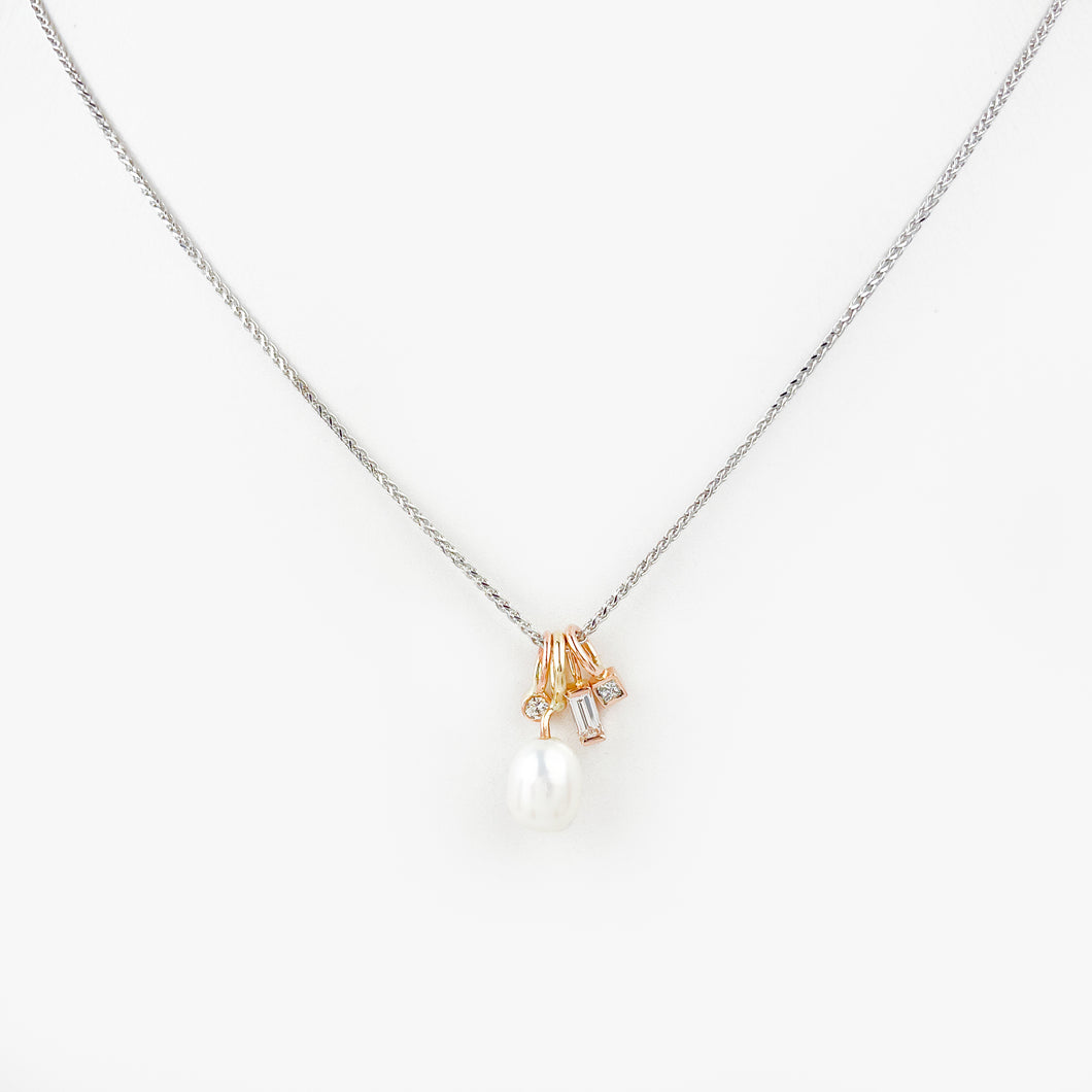 Diamond and Pearl Multi Rose and Yellow Gold Charm Pendant