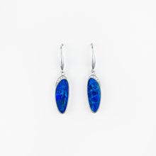 Load image into Gallery viewer, Boulder Opal Doublet and Diamond Silver Dangle Earrings