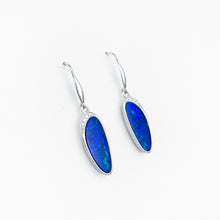 Load image into Gallery viewer, Boulder Opal Doublet and Diamond Silver Dangle Earrings