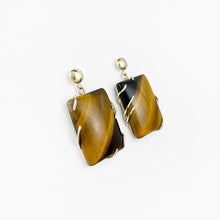 Load image into Gallery viewer, Tigers Eye Yellow Gold Earrings