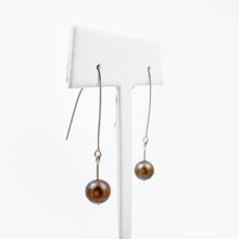 Load image into Gallery viewer, Brown Pearl White Gold Dangle Earrings
