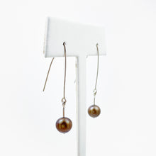 Load image into Gallery viewer, Brown Pearl White Gold Dangle Earrings