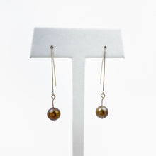 Load image into Gallery viewer, Brown Pearl White Gold Dangle Earrings
