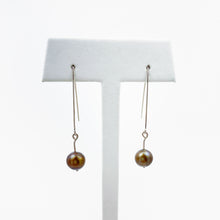 Load image into Gallery viewer, Brown Pearl White Gold Dangle Earrings