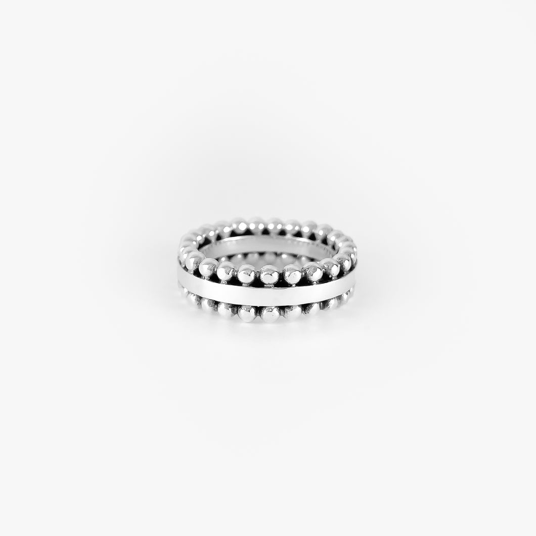 Double Side Beaded Silver Ring