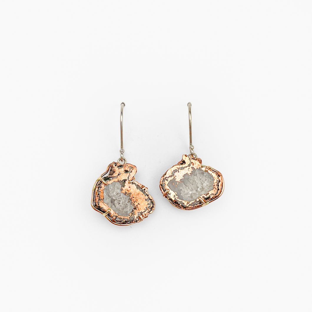 Copper Agate Two Tone Gold Earrings-Small
