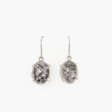 Load image into Gallery viewer, Black Tourmalinated Quartz White Gold Earrings
