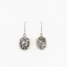 Load image into Gallery viewer, Black Tourmalinated Quartz White Gold Earrings