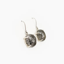 Load image into Gallery viewer, Black Tourmalinated Quartz White Gold Earrings