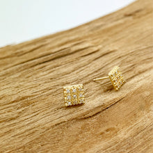 Load image into Gallery viewer, Square Diamond Grid Yellow Gold Stud Earrings