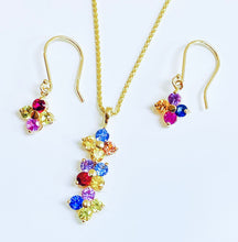 Load image into Gallery viewer, Multicolored Sapphire Yellow Gold Dangle Earrings