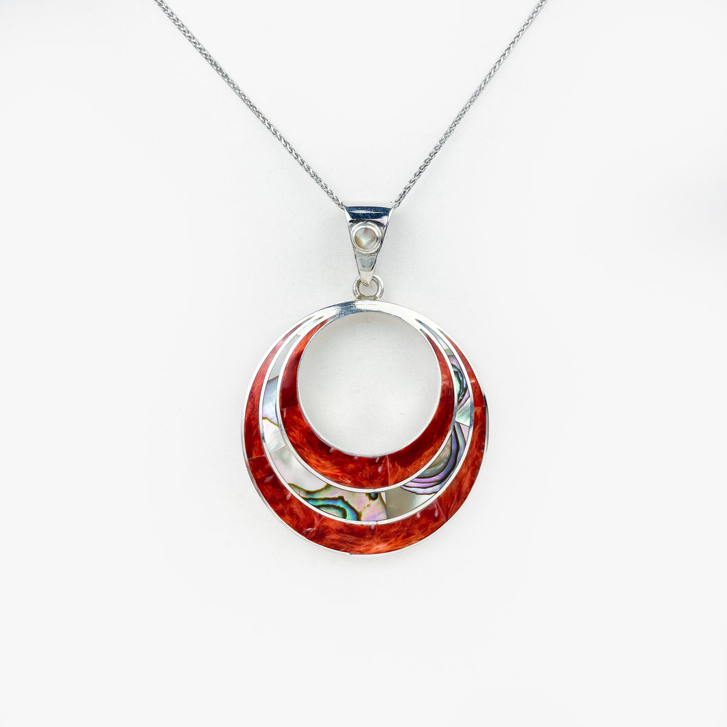 Shell Inlay Silver Circle Pendant