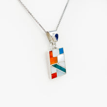 Load image into Gallery viewer, Multi-stone and Shell Inlay Silver Rectangle Pendant
