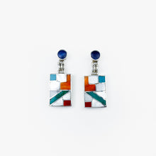 Load image into Gallery viewer, Multi-stone and Shell Inlay Silver Rectangle Stud Earrings
