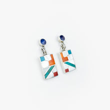 Load image into Gallery viewer, Multi-stone and Shell Inlay Silver Rectangle Stud Earrings
