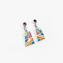 Load image into Gallery viewer, Multi-stone and Shell Inlay Trapezoid Purple Silver Stud Earrings
