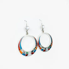 Load image into Gallery viewer, Multi-stone and Shell Inlay Silver Hoop Earrings

