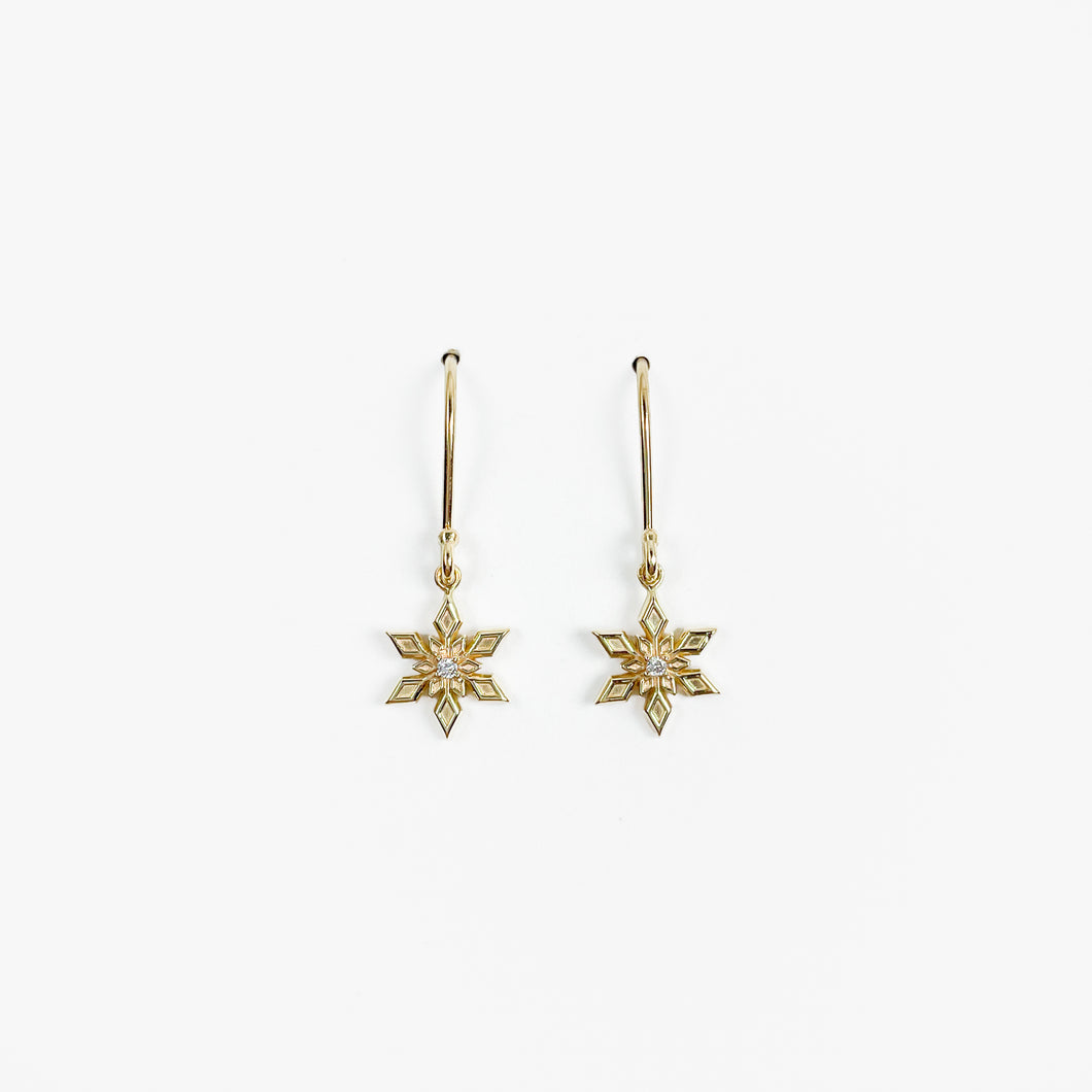 Diamond Snowflake Yellow Gold Earrings